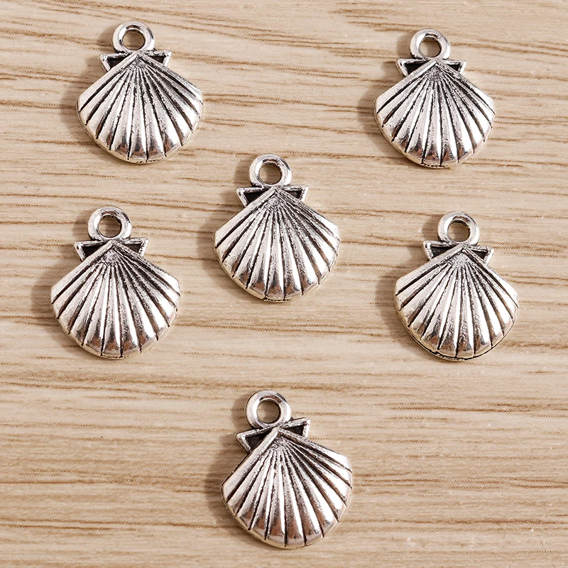 50 Stück 12x14mm Niedliche Muschel-Anhänger aus Legierung für die Herstellung von Ohrhängern, Halsketten, Armbändern, DIY Handgemachter Schmuck und Schmuckzubehör – Detail 4