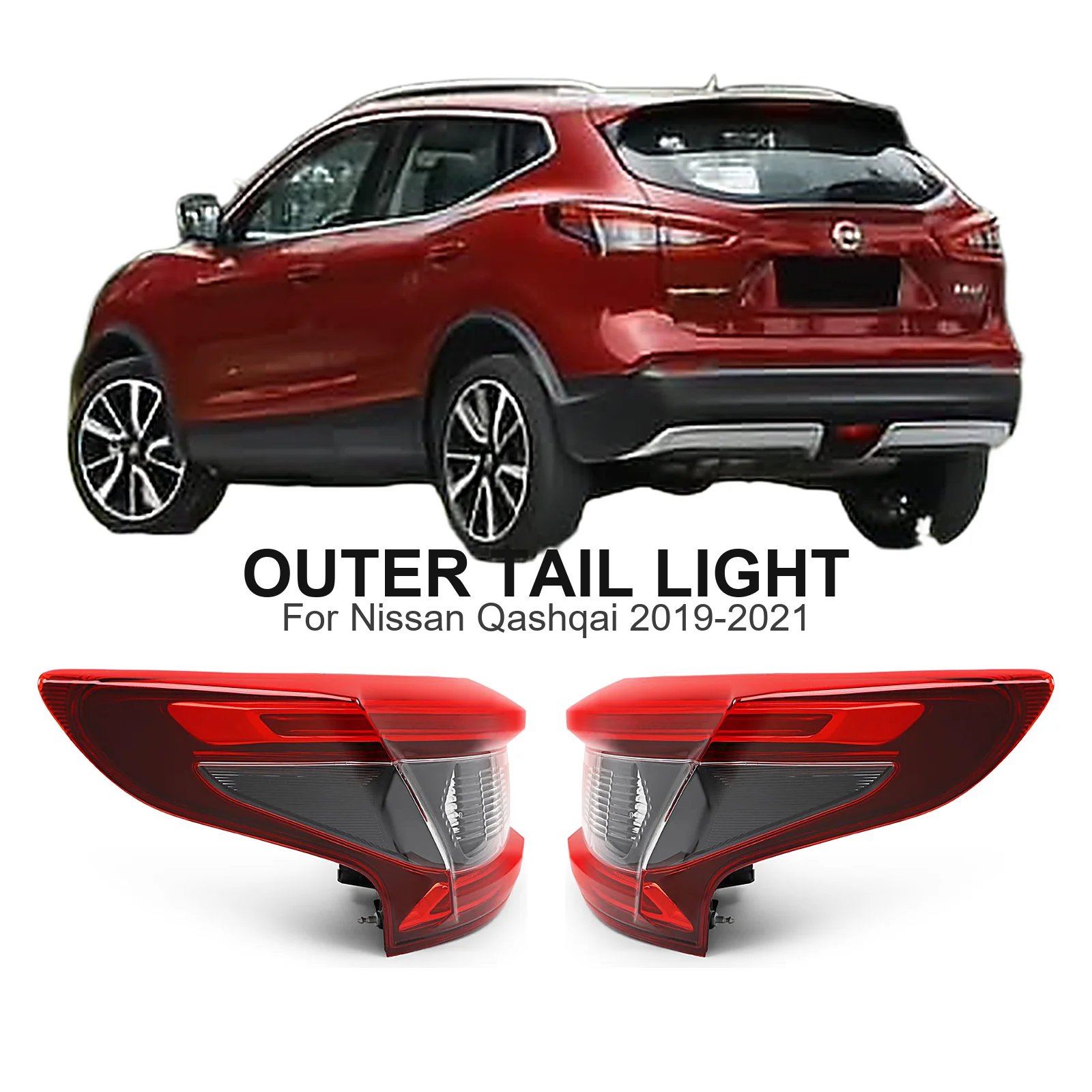 Outer Tail Light for Nissan Qashqai 2019 2020 2021, Rear Wing Lamp Assembly, Direct Replacement, Left or Right