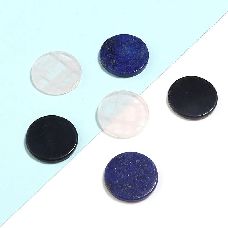 10PCS 16mm Round Natural Stone Spacer Flat Lapis Lazuli/Pink Crystal Cabochon Spacers For DIY Jewelry Bracelet Make Accessories