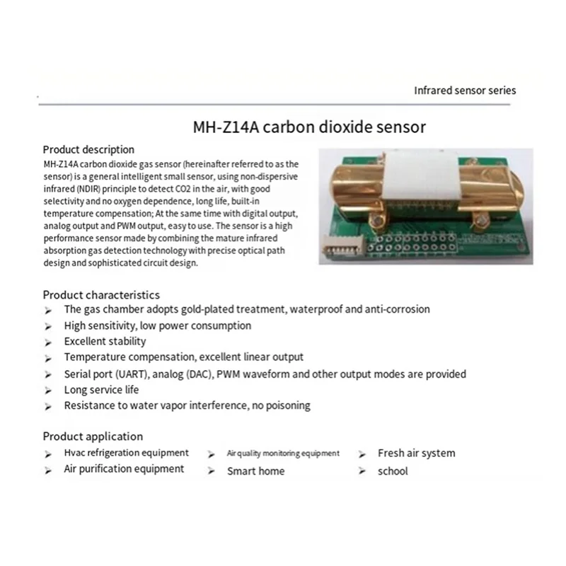 FULL-NDIR CO2 الاستشعار الأشعة تحت الحمراء ثاني أكسيد الكربون وحدة الاستشعار مع المنفذ التسلسلي PWM التناظرية الناتج وحدة كاشف غاز ثاني أكسيد الكربون