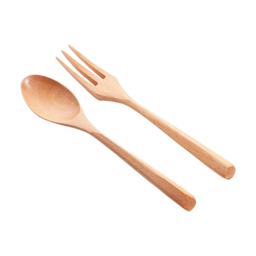 Eco-friendly Natural Kitchen Ice Cream Wood Handle Dessert Tableware Utensils Wooden Spoon Fork