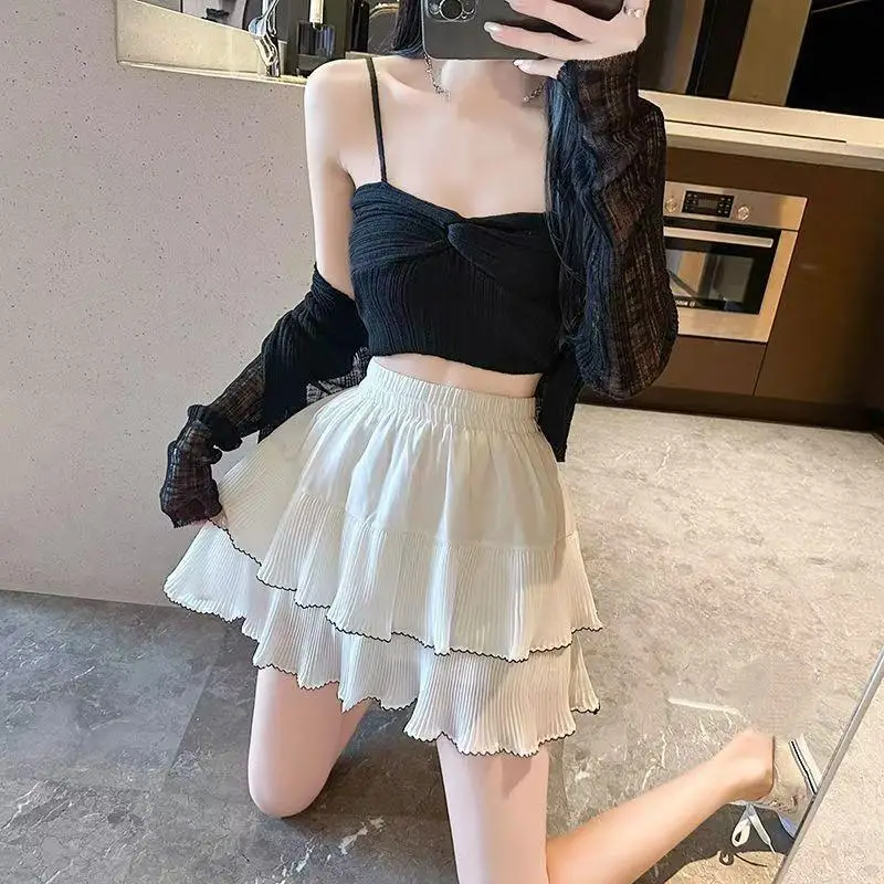 New Spring and Summer New Girls' Chiffon Half Skirt Sweet Beauty Style Ruffled Cake A-Line Skirt Versatile Teenage Short Skirt