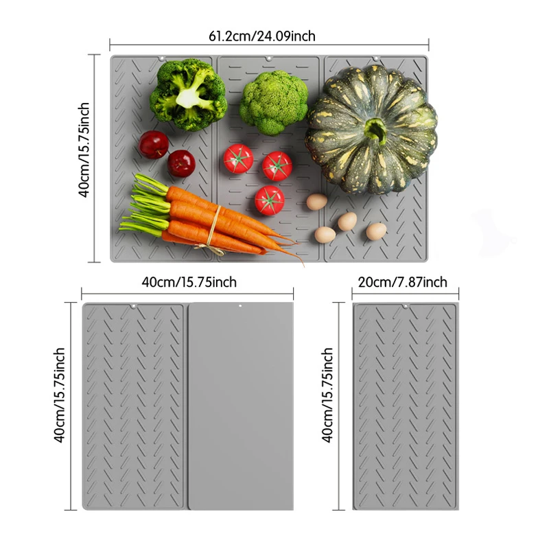 

Multi-Use Portable 3-Fold Drying Mat-Silicone Drain Board for Sink,Travel &Outdoor Kitchen, Lightweight & Rollable,Non-Slip Base