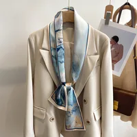 55 Color New Women Silk Printed Design Scarf Shawl Fashion Luxury Long Narrow Small Silk Scarves Ladies Headband Headscarve - Image 6