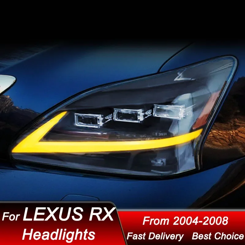 المصابيح الأمامية لتصفيف السيارة البوب لكزس RX RX350 2004-2008 مجموعة LED كاملة جديدة ترقية عالية التكوين ملحقات عدسة العرض