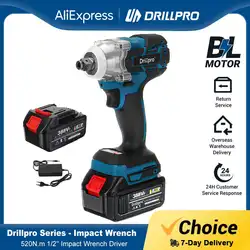 Drillpro 520N.M Brushless Electric Impact Wrench Ratchet Cordless 1/2 inch  Screwdriver Power Tools for 18V Battery