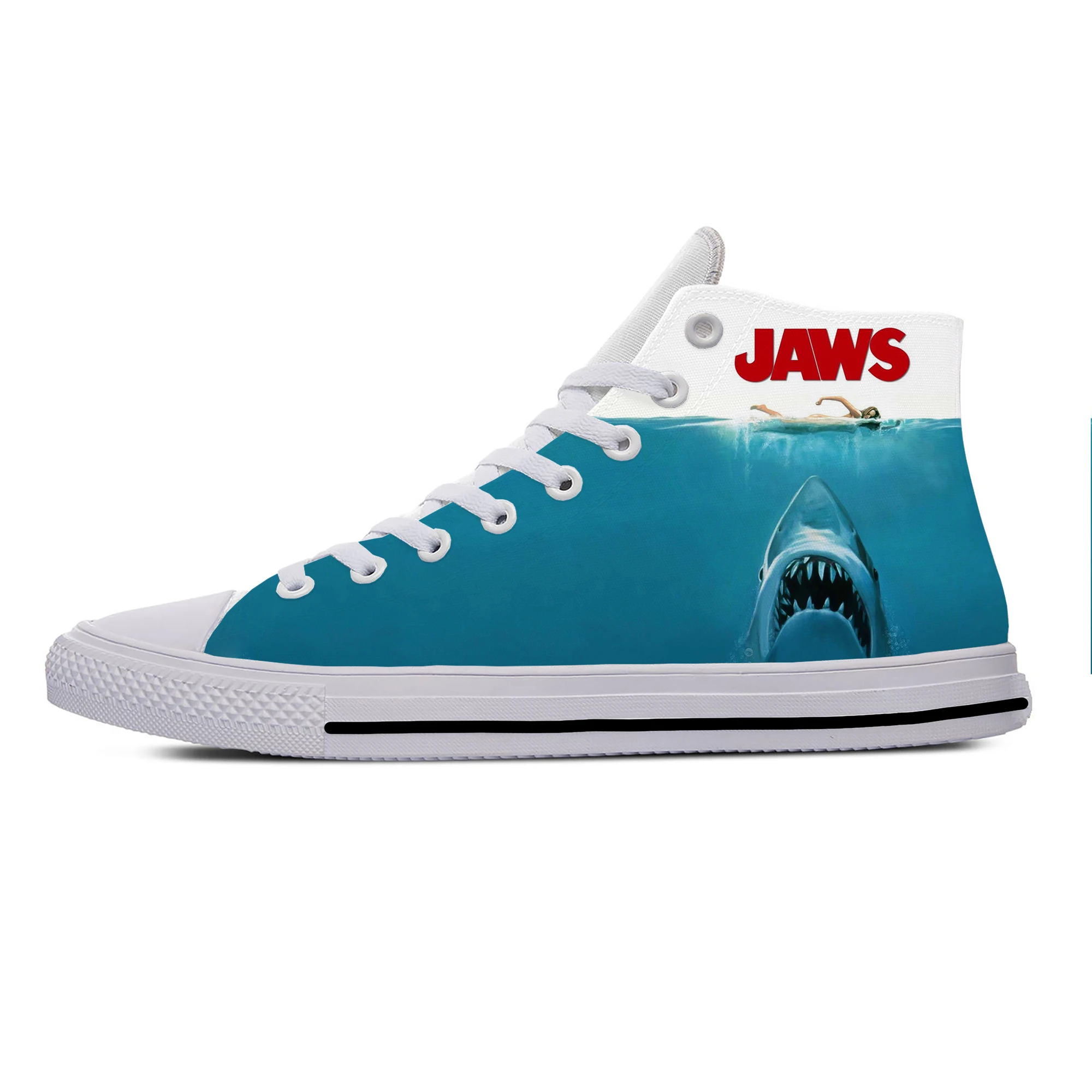 Anime Cartoon Jaws Movie Shark Horror Scary Funny Casual Cloth Shoes High Top Lightweight Breathable 3D Print Men Women Sneakers