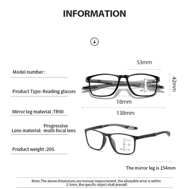 TR90 Anti-blue Light Multifocal Reading Glasses Men Women Progressive Near Far Eyewear Ultralight Sports Farsight Eyeglasses - Image 6