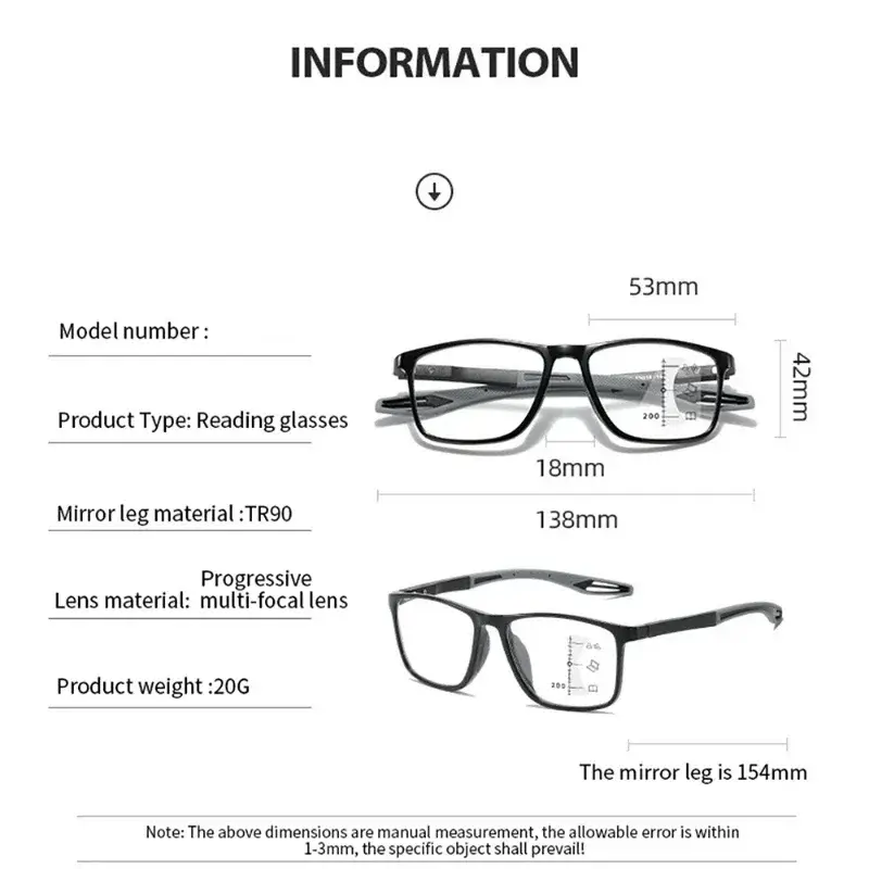 TR90 Anti-blue Light Multifocal Reading Glasses Men Women Progressive Near Far Eyewear Ultralight Sports Farsight Eyeglasses - Image 6