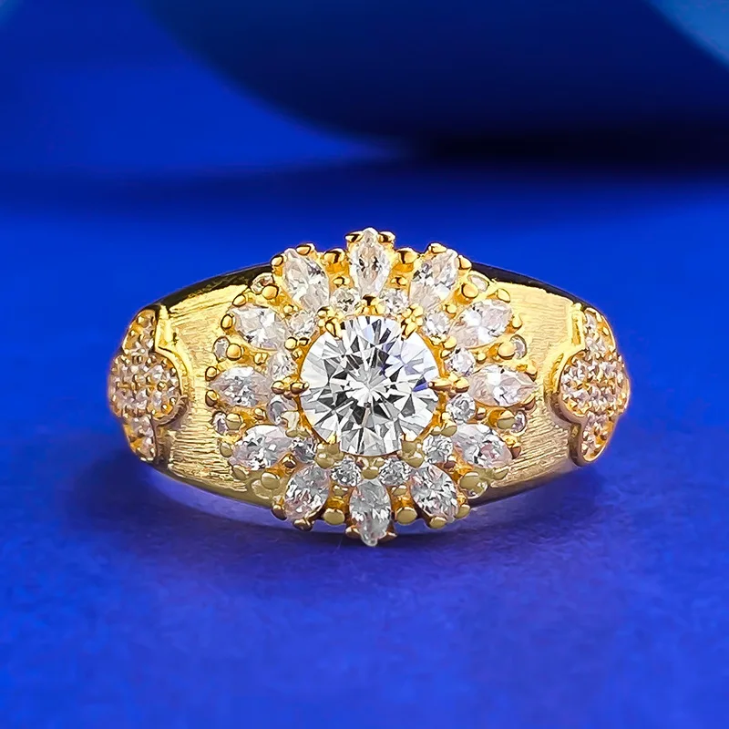 

Brushed S925 silver gold-plated moissanite ladies' ring