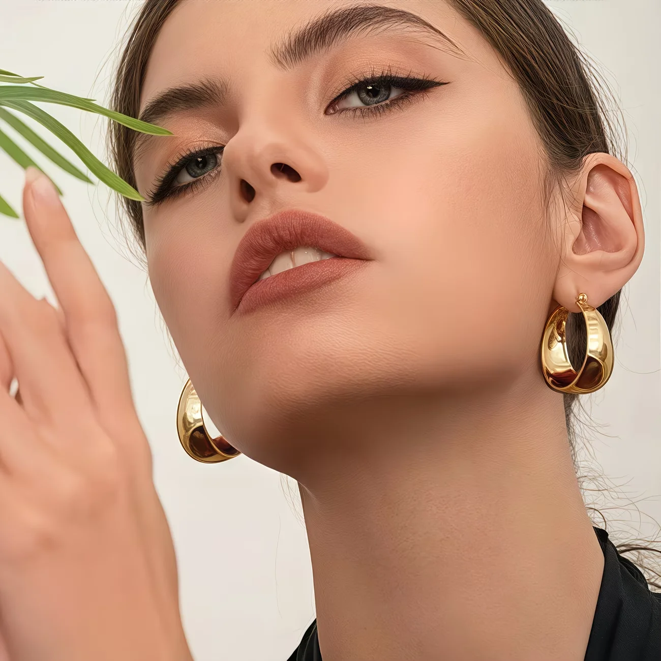 Vintage Bold Large Curved Chunky Gold Huggie Hoop Earrings for Women 316L Stainless Steel Office Wedding Dinner Gift Jewelry