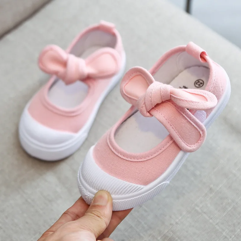 Zapatos de lona de estilo coreano para niñas, zapatos casuales versátiles con lazo, envío directo