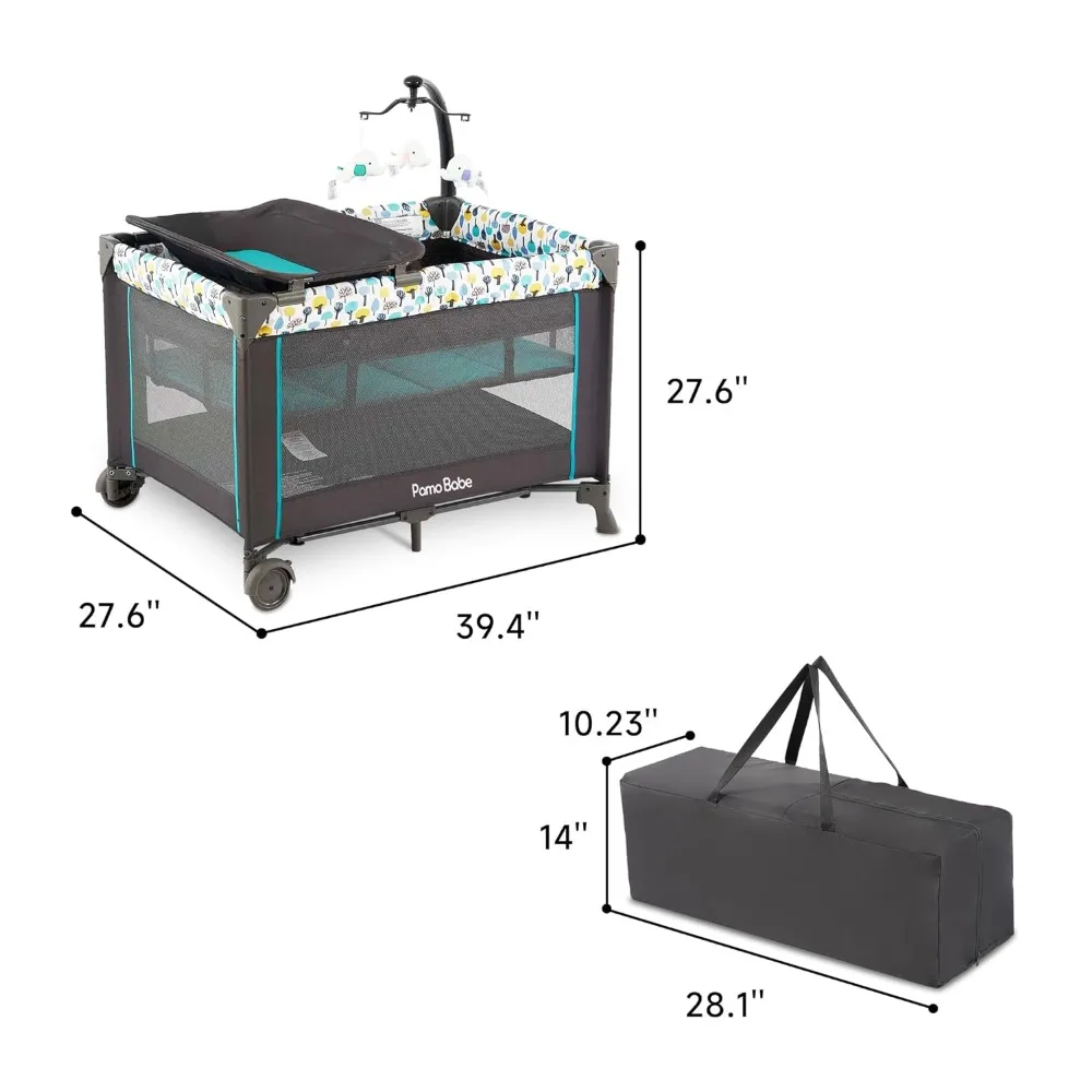 Portable Crib for Baby, Portable Baby Playpen with Detachable Bassinet and Changing Table