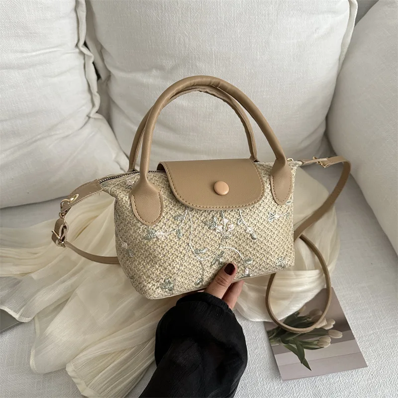 New Fashion Casual Straw Single Shoulder Crossbody Bag flower Small Top-handle Bags For Women Travel Beach Handbags