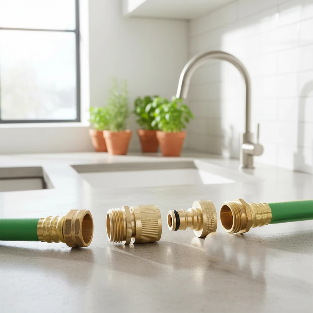 Brass Quick Connect Fitting for Standard Garden Hoses 3/4 Inch GHT Thread Ensures Tight Seal and Repeated Reliability
