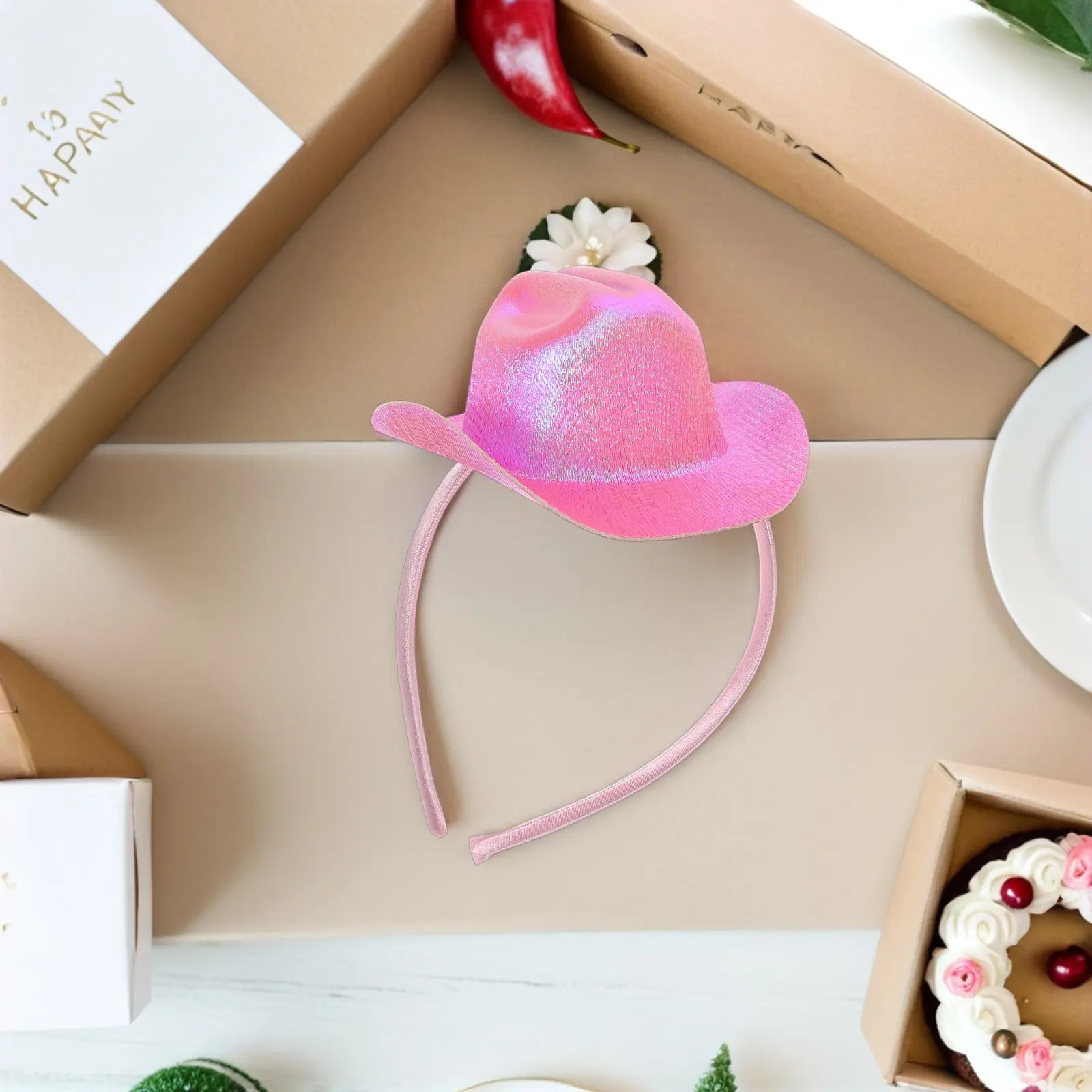 미니 카우걸 모자 머리띠 글리터 웨스턴 스타일 생일 파티 의상 어린이 성인 코스프레 디스코 웨스턴 카우보이 머리띠