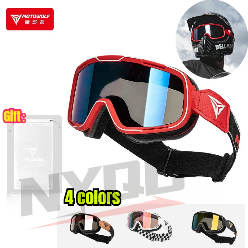 

Motowolf Men Women Motocross Glasses Anti-fog Mtb Dirt Bike Goggles Retro ATV Motorcycle Eyeglasses for Touring Riding