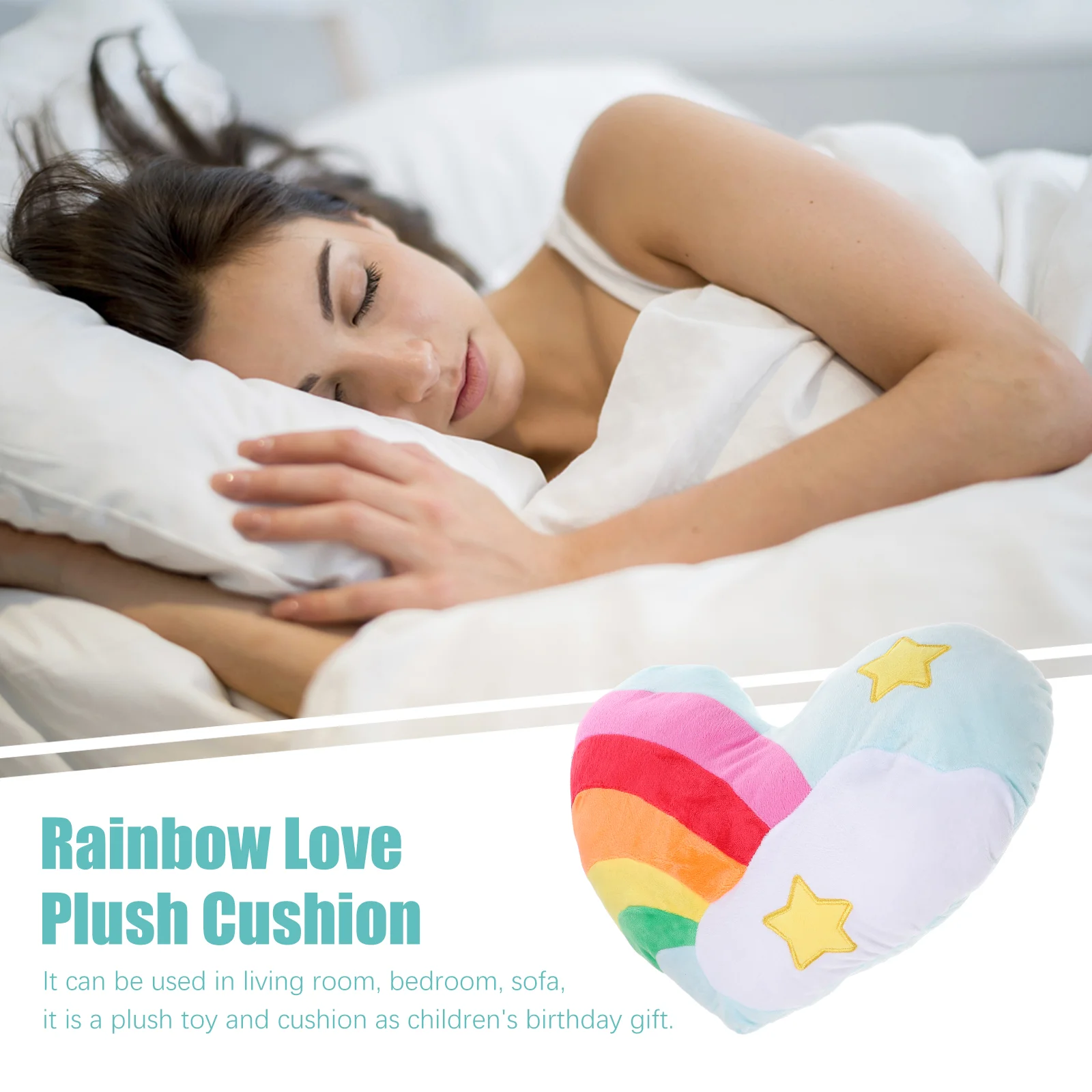 1PC Rainbow Heart-shaped Throw Pillow Plush Heart-shaped Bolster Lovely Heart Shape Pillow Cushion Creative Gift Supplies for