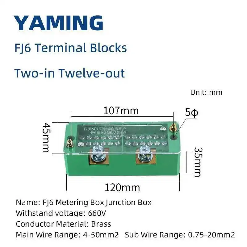 Bornier série FJ6, boîte de jonction de fil à deux entrées et plus sorties, câblage haute puissance, conducteur en laiton 660V