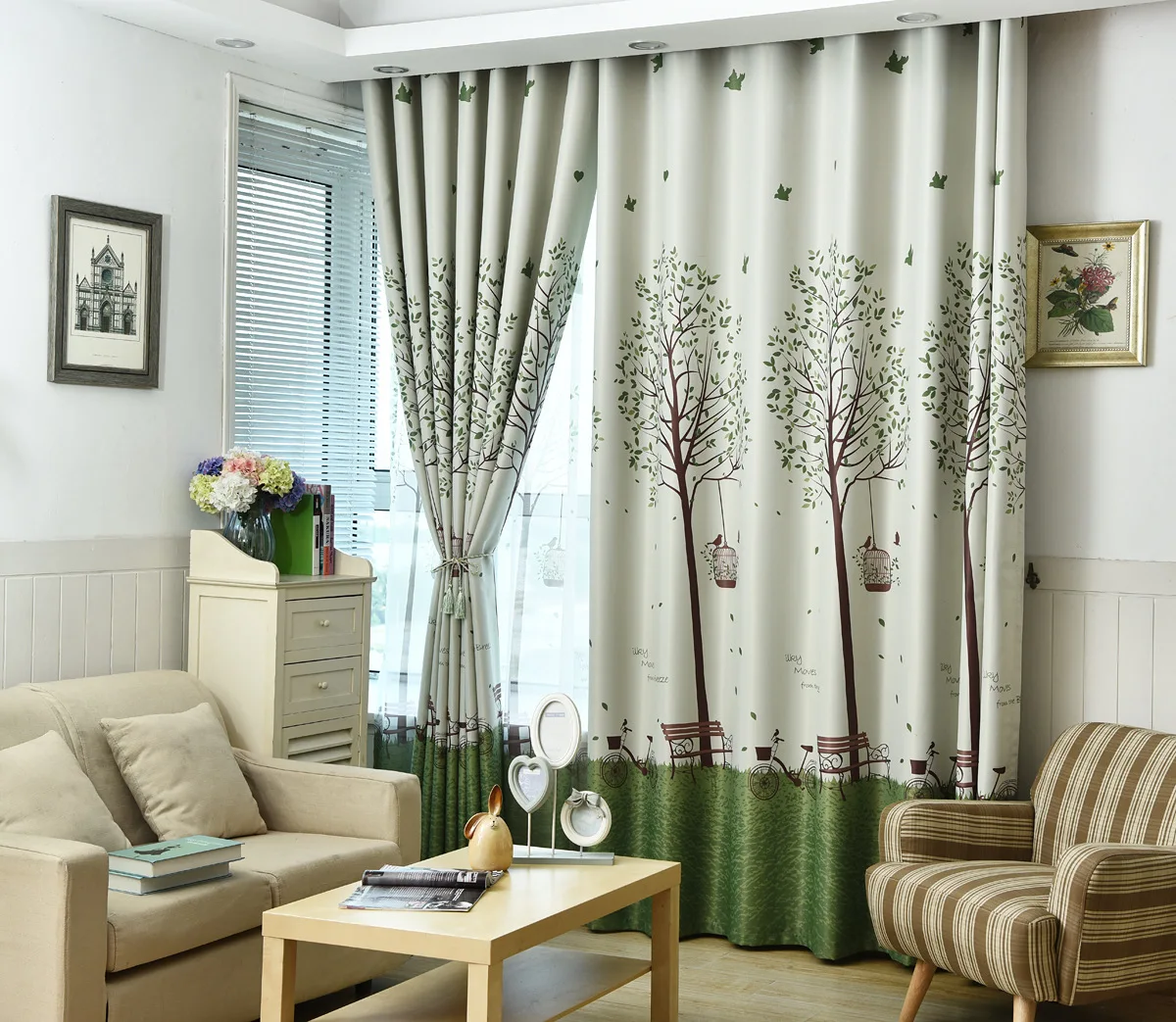 

Korean Style Countryside Window Screens Semi Blackout Bay New Digital Printing Curtains for Living Dining Room Bedroom