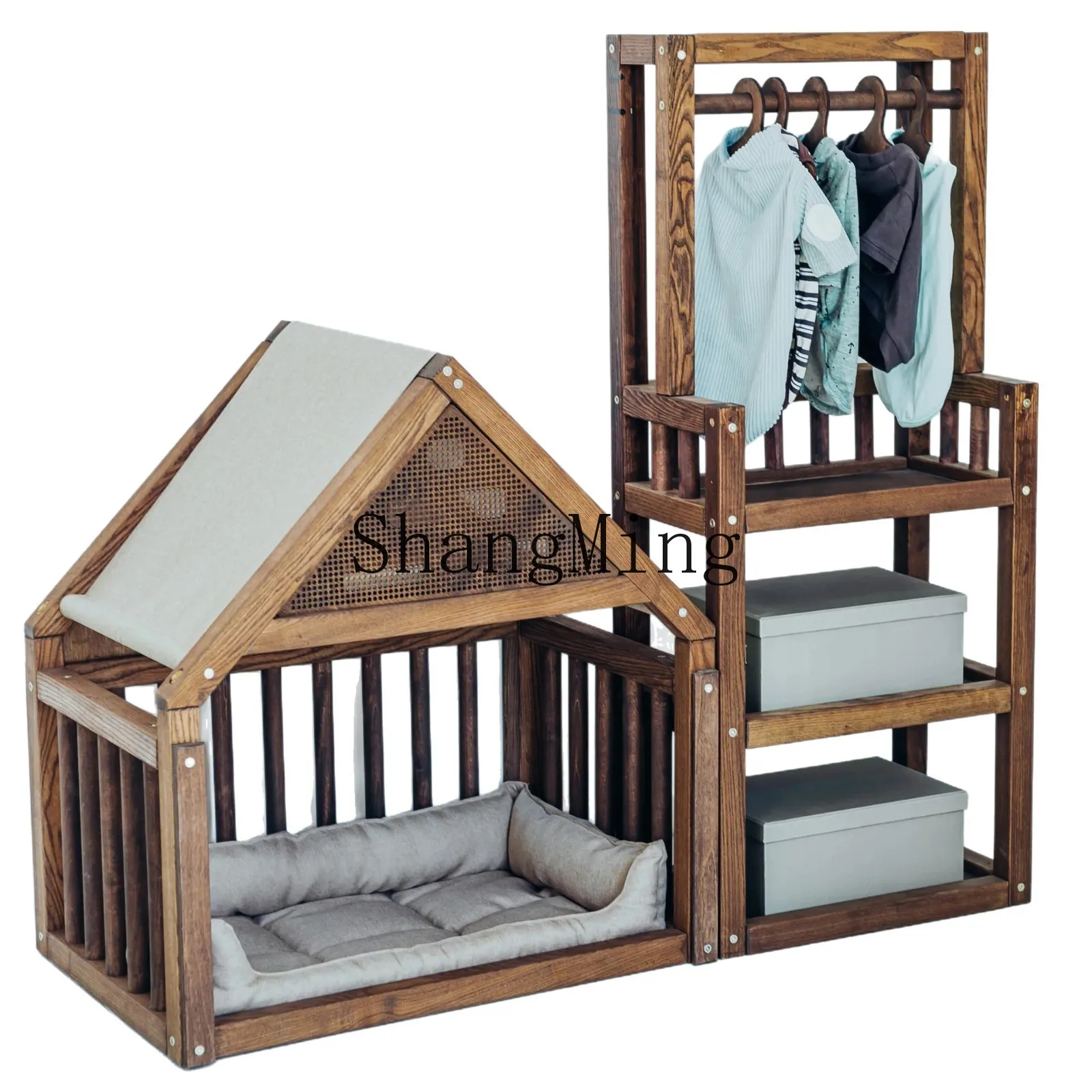 FG Wooden Pet Dog Wardrobe Home Multi-Functional Simple Coat Rack Bedroom Living Room Furniture Large Capacity Storage Rack