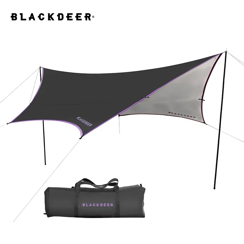 

BLACKDEER Camping Awning Vinyl Coated Silver Sky Curtain Tarp Anti-UV Windproof, Rainproof PU5000mm Iron Pole