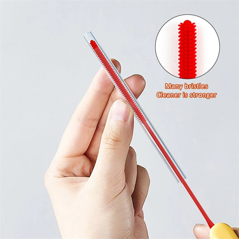 Food Grade Silicone Straw Cleaning Brush Pacifier Brush Reusable Eco-Friendly Straw Cleaner Brush Soft Hair Cleaning Tool