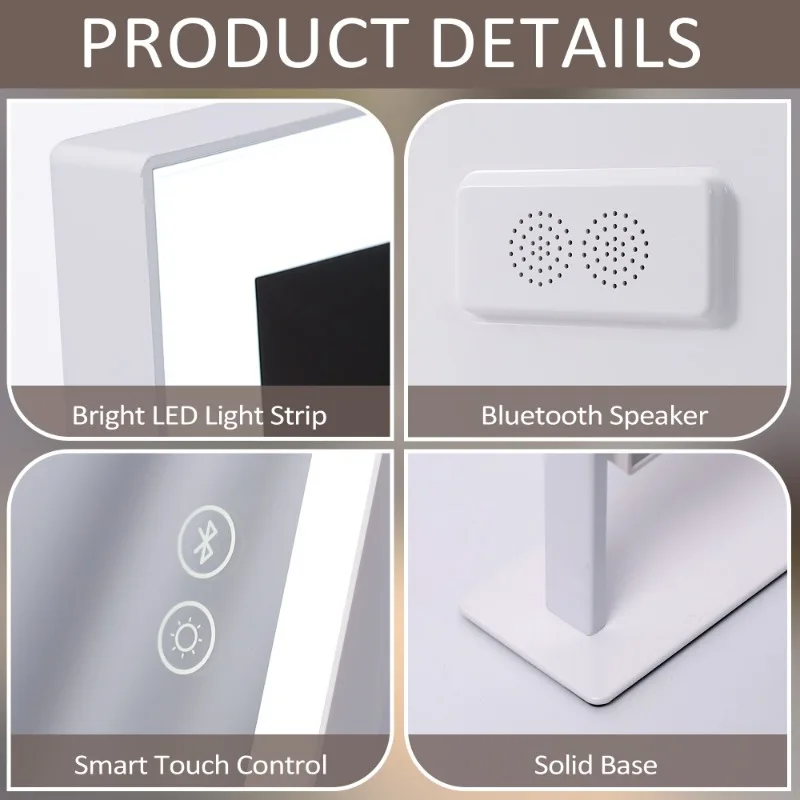 Hollywood Makeup Vanity Mirror With LED Light Strip Bluetooth Speaker Adjustable Color Cute Makeup Tools Setting