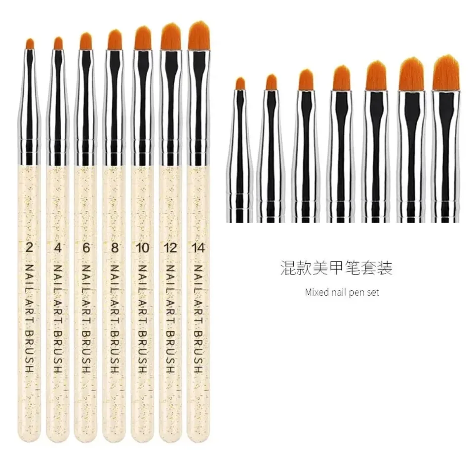 Set de 7 pinceles de nylon para gel UV y acrílico, pinceles de dibujo para diseño de uñas, suministros profesionales 5