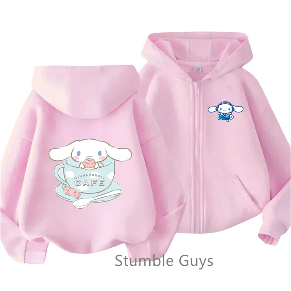 New Kawaii Kids Clothes Boys Fashion Children's Cinnamoroll Hoodie Funny Cartoon Zipper Hoodie Suit Casual Girls Sweatshirt