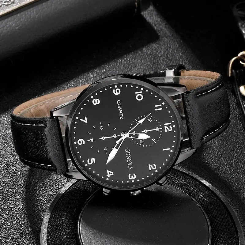 4PCS Set Fashion Mens Sports Watches Man Business Quartz Wristwatch Luxury Vintage Leather Belt Bracelet Men Casual Clock Watch