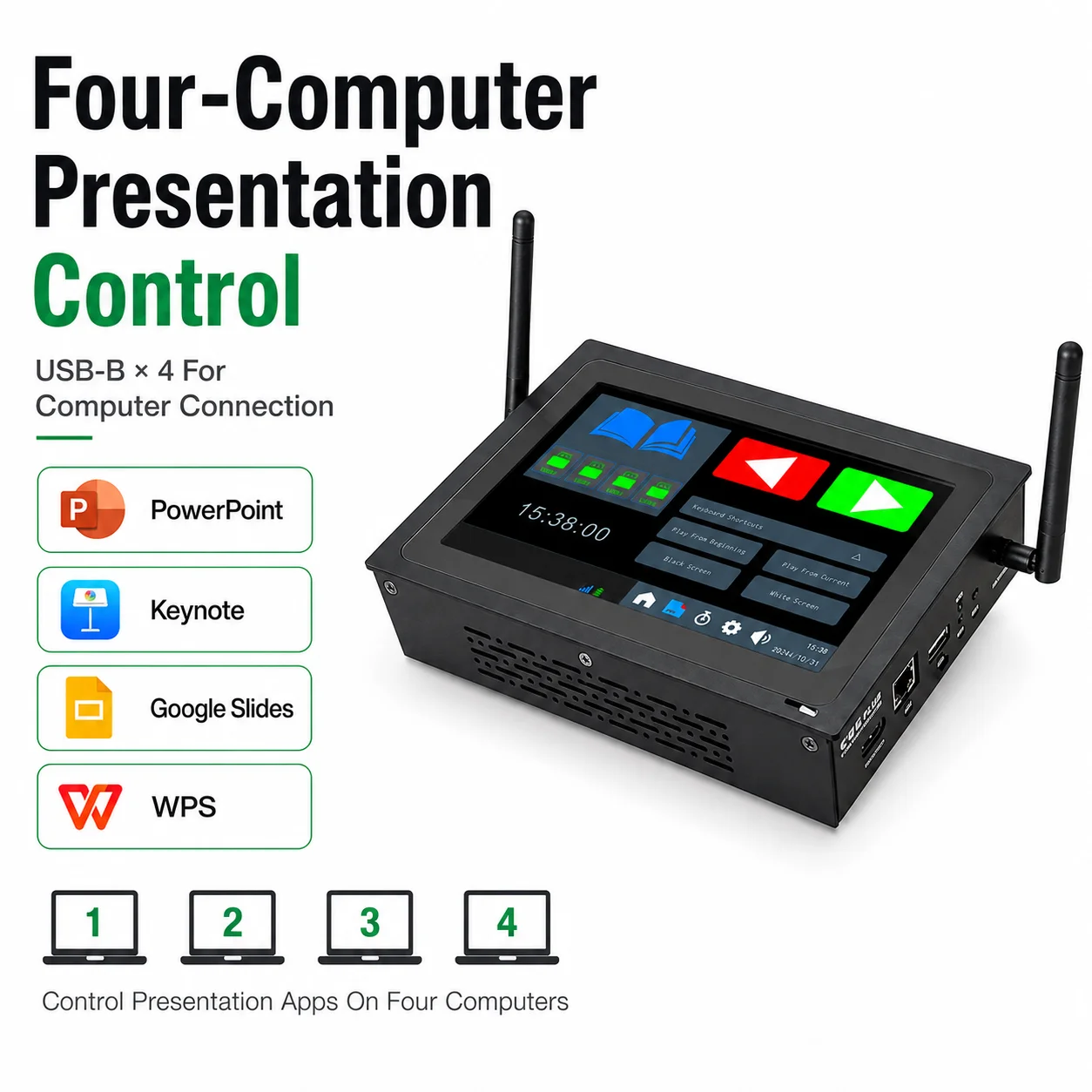 PPT Page Flipper And Timer Wireless Remote 433MHz Touchscreen 4 Computer Control 300m Green Laser Conference