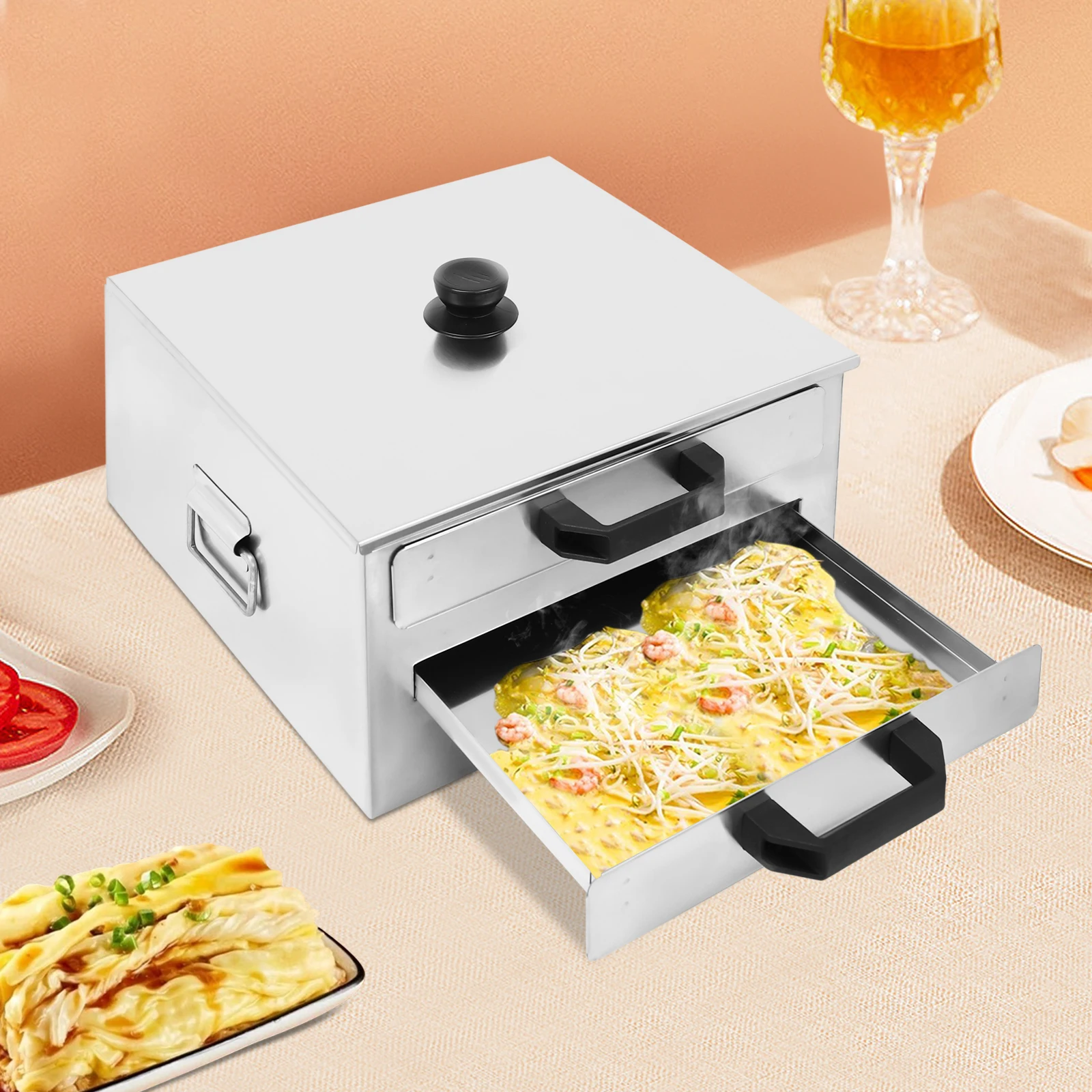 Rice Noodle Rolls Machine, 304 Stainless Steel Double Layer Cheong Fun Steamer for Home Kitchen