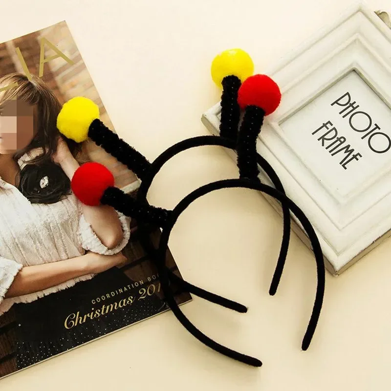 Adults Kids Plush Bee Ant Antennae Headband Black Yellow Ball Hairband  Birthday Party Cosplay Costume Christmas Halloween