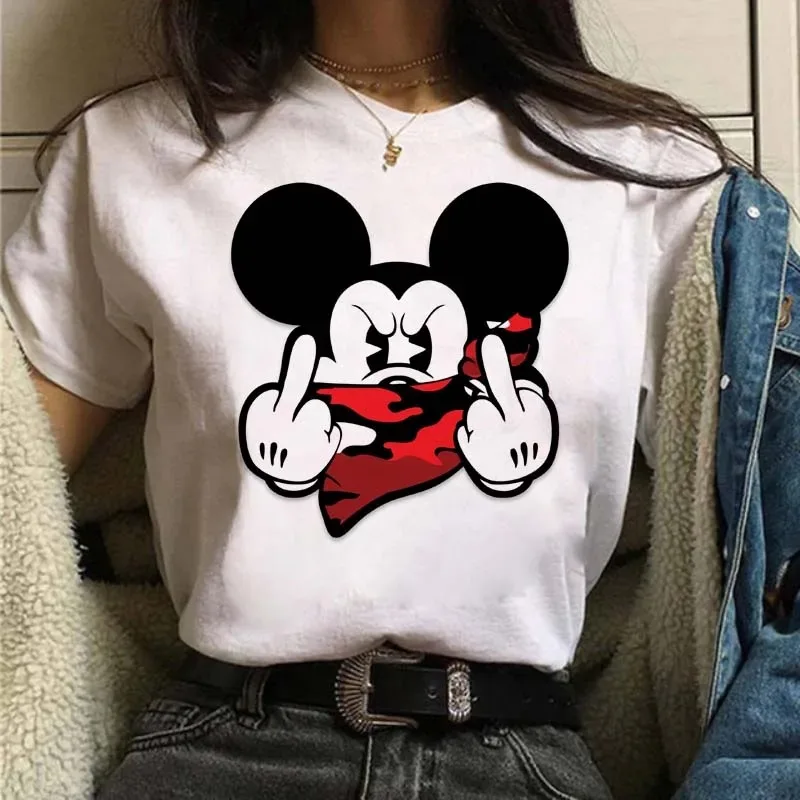 Disney Cartoon Minnie Mickey Cartoon Fun printing Women's Fashion cotton T-shirt Summer Y2K Women's Casual Gothic Harajuku Tops