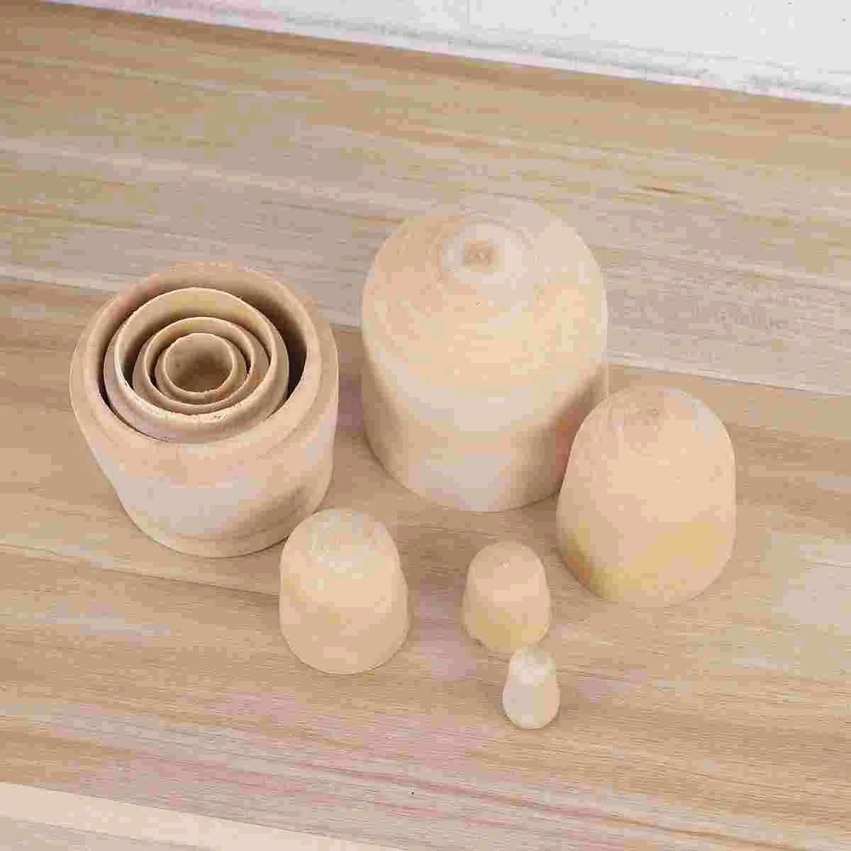 Bonecas Unpainted Matryoshka Nesting, Brinquedo Personalidade DIY, Bambu Russo Liso Peg, 5 Pcs