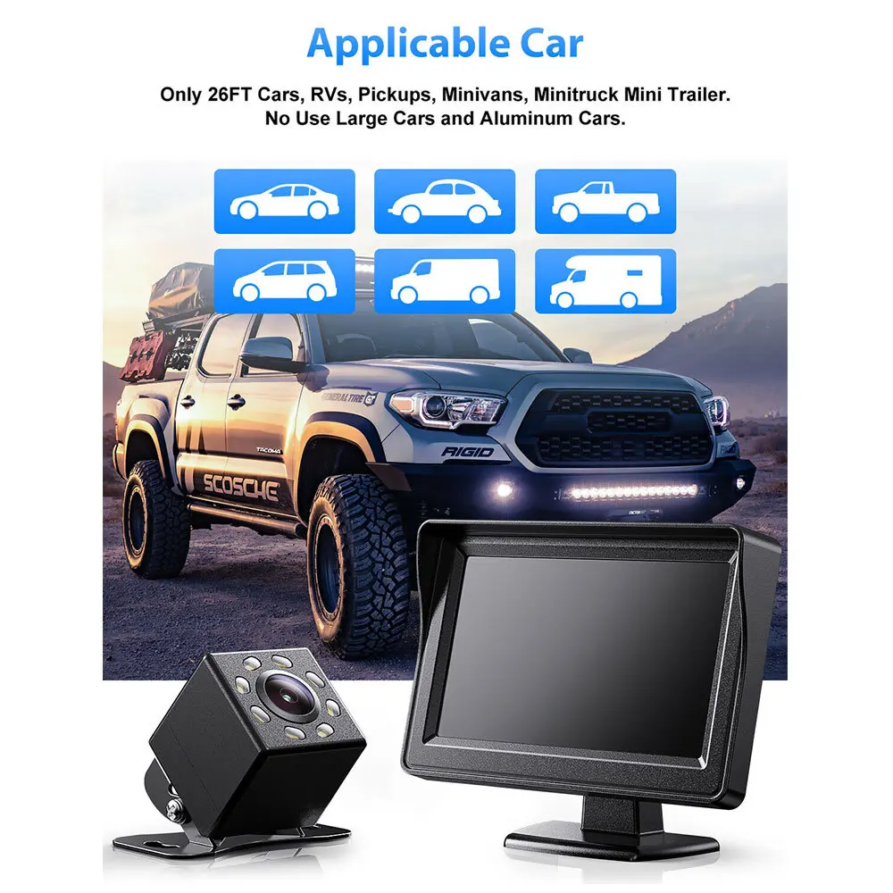 

4,3-дюймовая запасная камера и дисплей высокой четкости, автомобильный вид сзади, комплект парковки ночного видения заднего вида