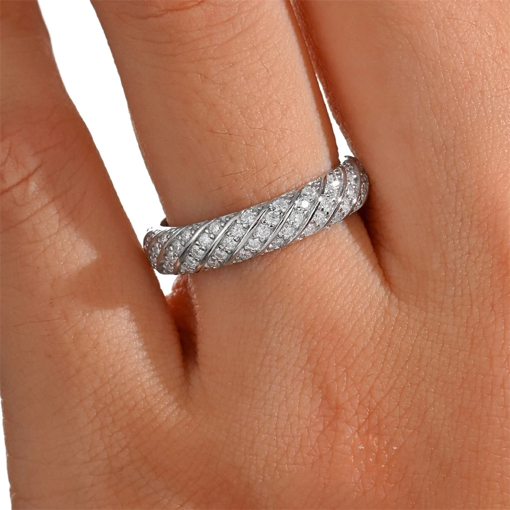 JellyStory S925 Silver Threaded Band, Full Inlaid Moissanite Minimalist Design, Cool and Elegant Jewelry for Daily Wear