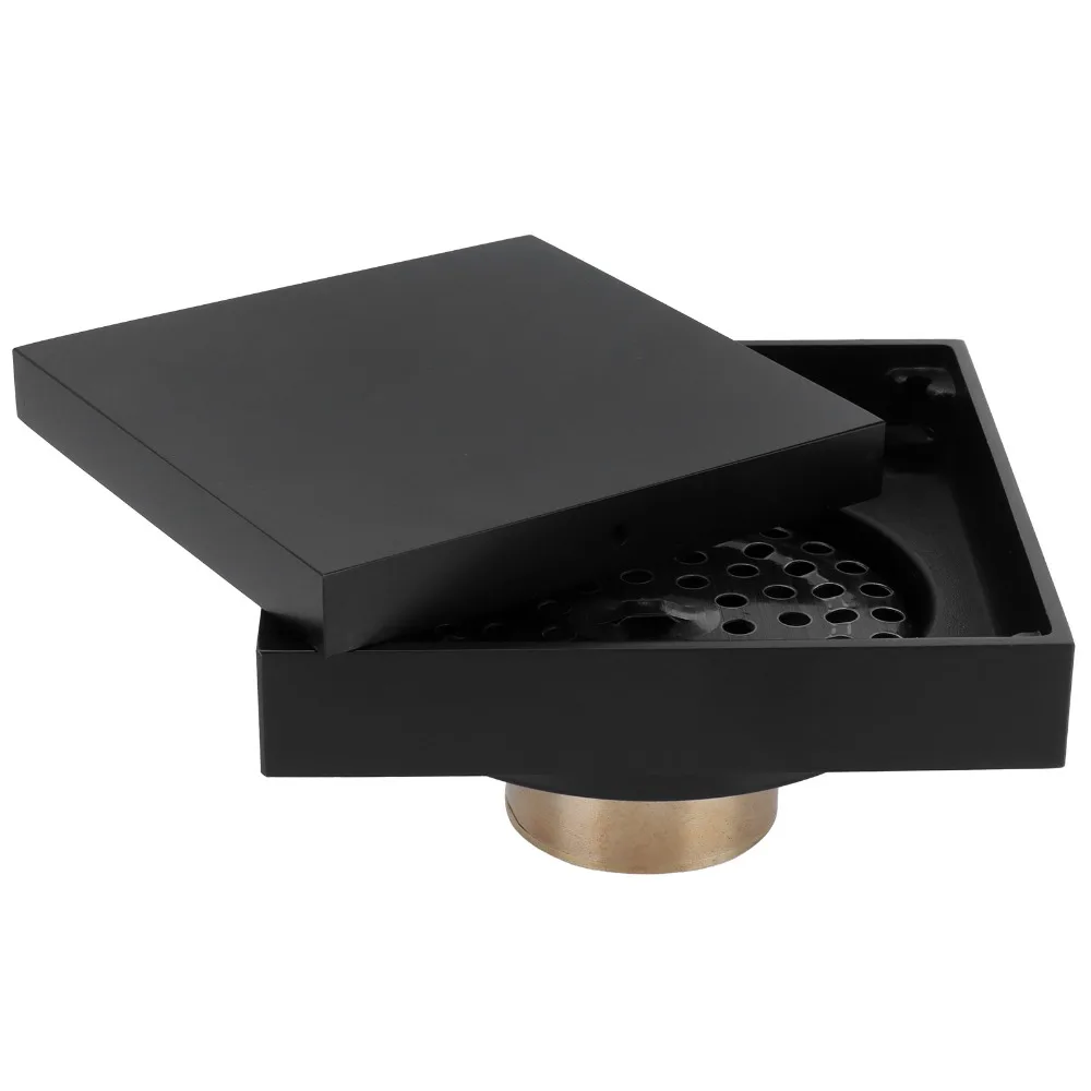 Square Shower Floor Drain Black Removable Cover Floor Drain Strainer Anti Clogging 10×10cm / 3.94×3.94in Drain Cover Balcony