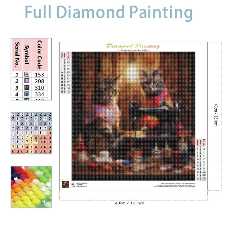 CHENISTORY 5D Diamond Painting Cats and Sewing Machines Full Square Rhinestone Diamond Embroidery Mosaic Cross Stitch Home Decor