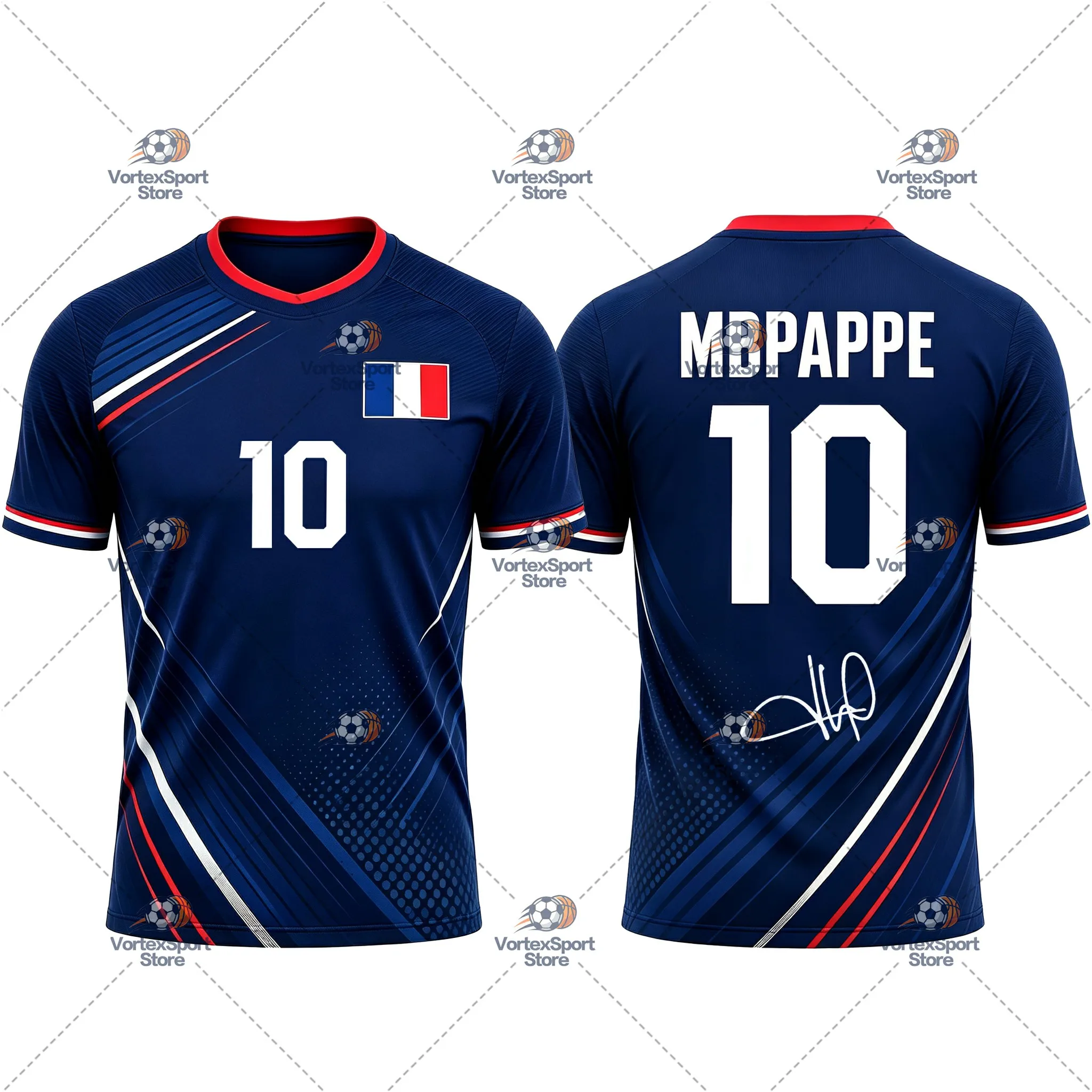 Explosions Kinder Herren Frankreich Nr. 10 Fußball Schnelltrocknendes T-Shirt Alle Größen Kurzarm Rundhalsausschnitt Mbappé Fußballfans Trikot – Detail 7
