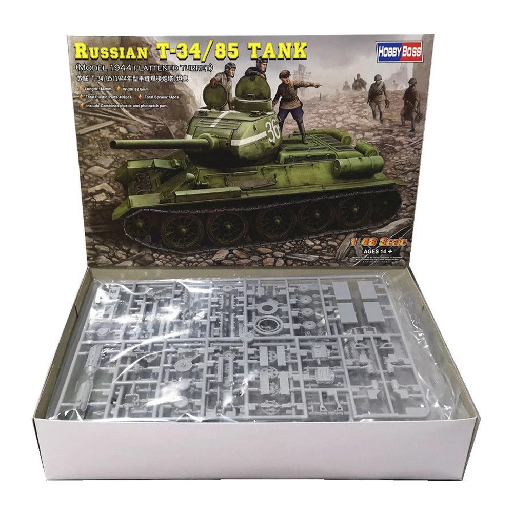 

HobbyBoss 1:48 Scale Russian T34 T-34/85 Medium Tank 1944 Flattened Turret Vehicle Plastic Assembly Model Kit Hobby Toy