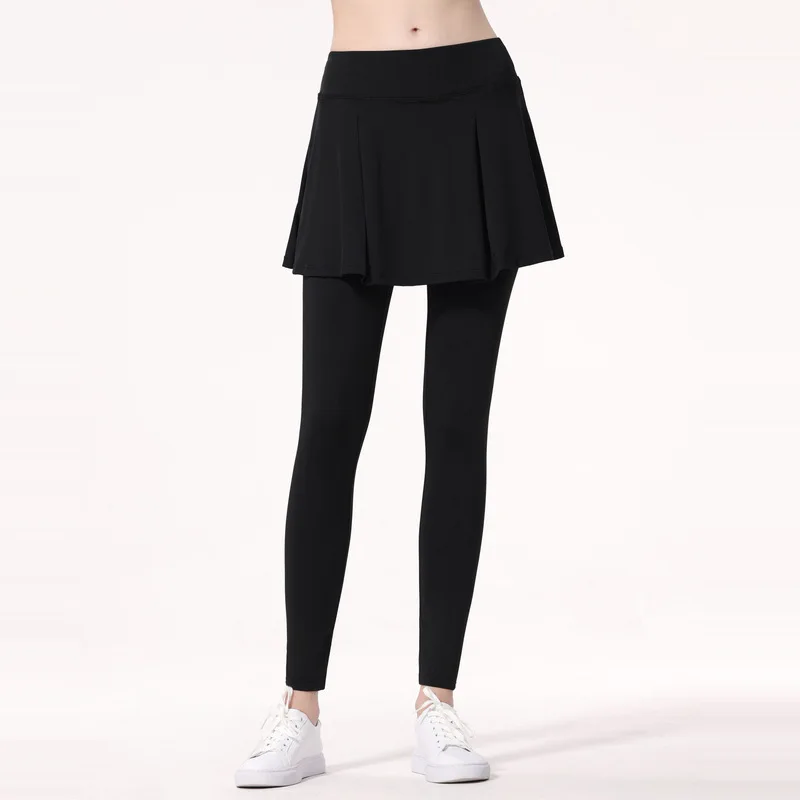 Women Yoga Pants Fake Two Sports Skirt Gym Leggings Fitness Training Running Trousers Pula Raise Waist Female Tights 2023