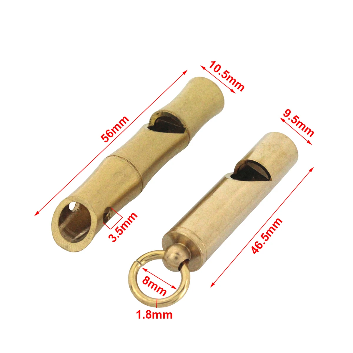 1x Pure brass polished Survival Whistle Cylindrical/ Bamboo shape Key Chain Decoration pendant Referee Whistle SOS Tool