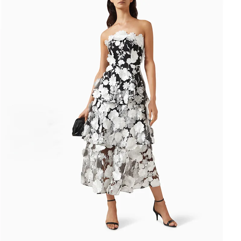 

Retro Flower Prom Gowns Fashion Elegant Celebrity Club Party Dresses Luxury 2025 Summer Sexy Strapless Brithday Evening Dresses