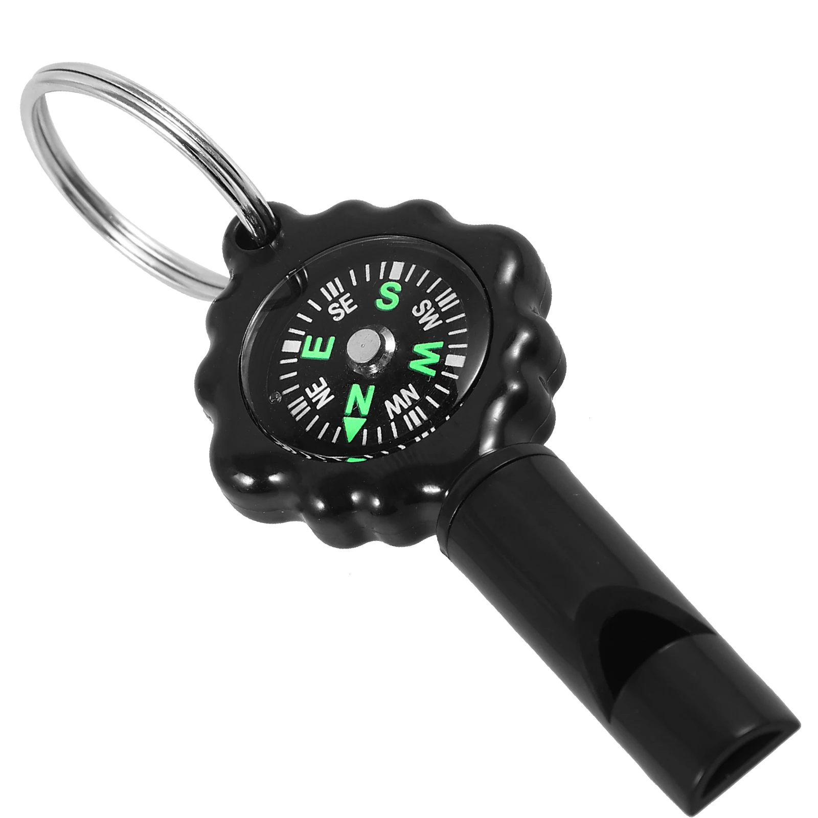 

Black Compass Keychain Camping Hiking Whistle Pendant Outdoor Emergency Portable Compact Lightweight Direction Finding Small