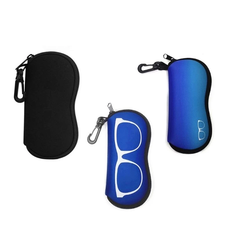 49MC Sunglasses Case Soft Light Neoprene Pouch Zipper Eyeglass Holder Bag with Clip for Backpack Belt Travel Accessory