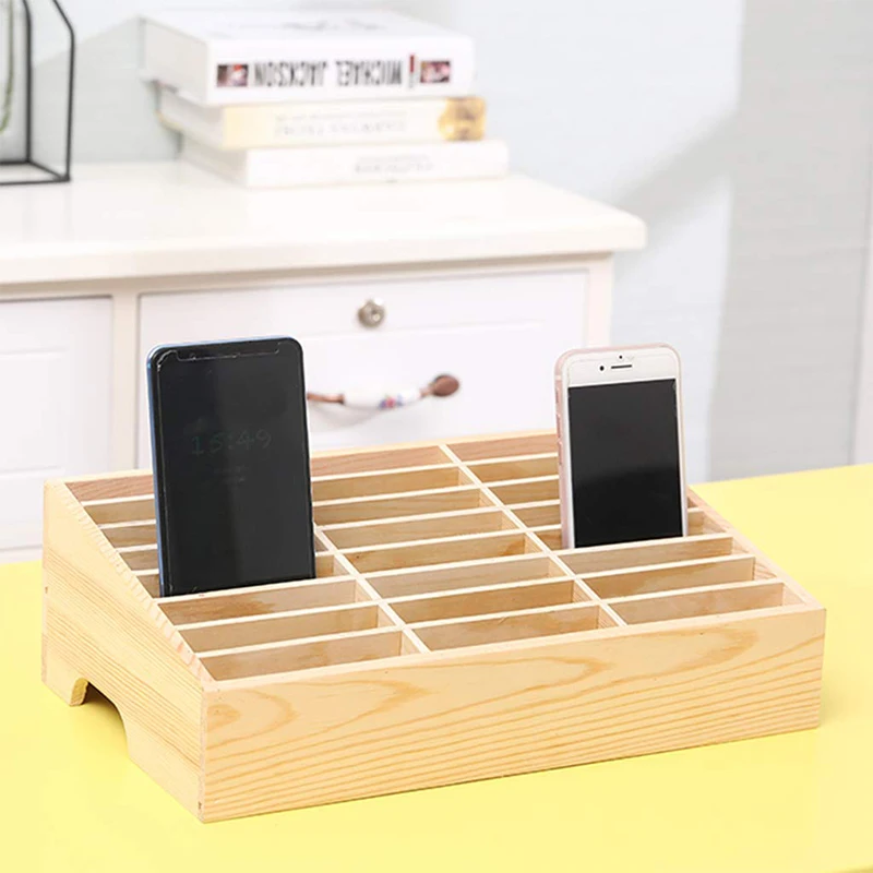 Multifunctional Wooden Storage Box Mobile Phone Repair Box Suitable For Home Office Classrooms Phone Business Card Rack Holder