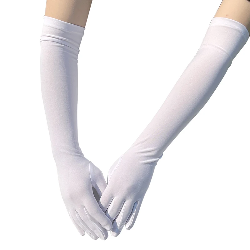 Guantes largos elásticos Retro para mujer, guantes clásicos para adultos, negro, blanco, rojo, codo, dedo de satén elástico, disfraz de fiesta de