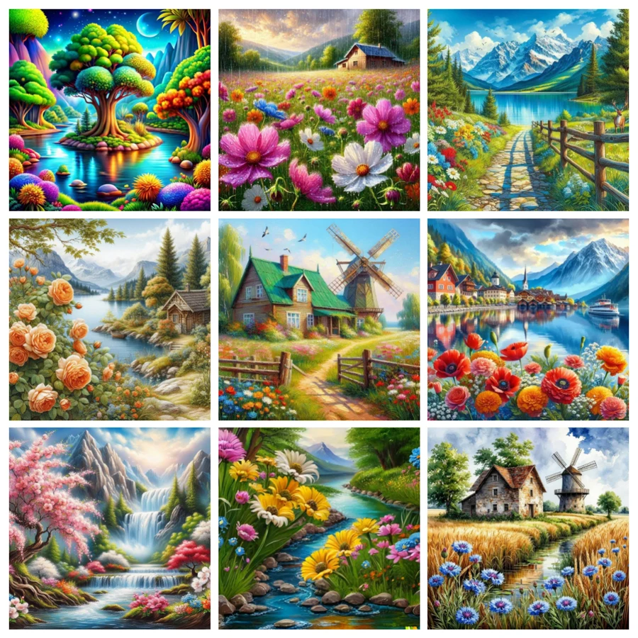 

Снежная гора, озеро, пейзаж, сделай сам, алмазная живопись, новая коллекция, ветряная мельница, дом, полная мозаика, вышивка, картина, размер 100x100 см